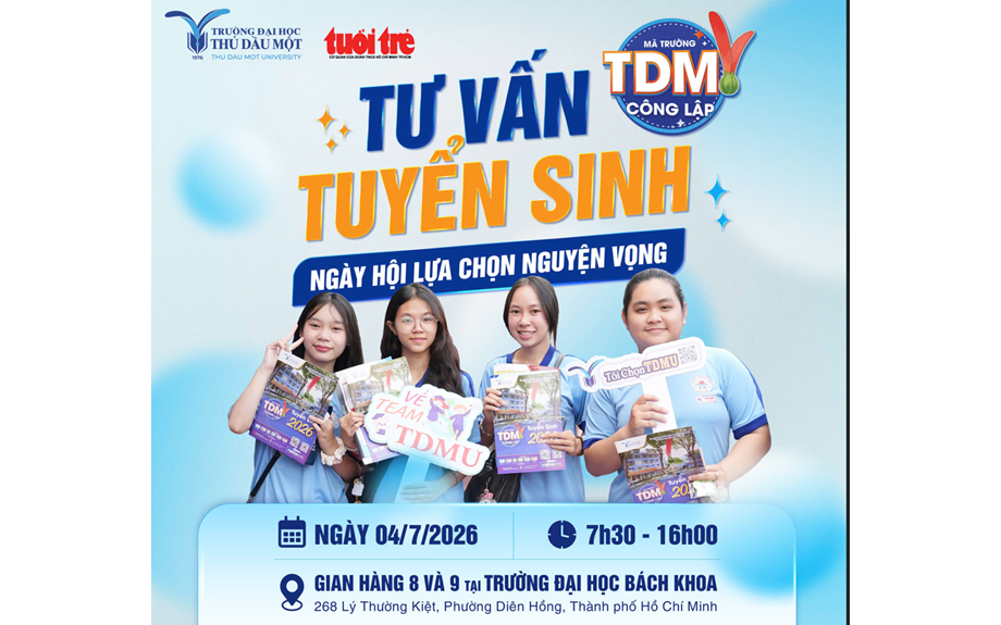 Trường Đại học Thủ Dầu Một đồng hành cùng thí sinh tại Ngày hội lựa chọn nguyện vọng xét tuyển đại học, cao đẳng năm 2026